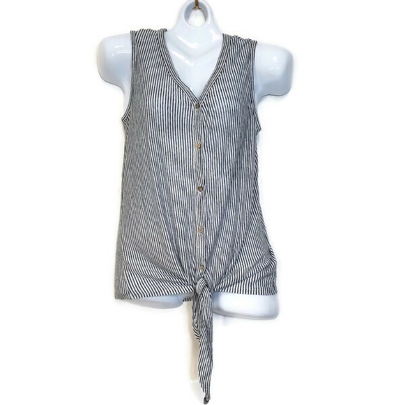 RACHEL Rachel Roy Tops - Rachel Roy Top Women S 100% Linen Blue White Striped Button Up Sleeveless